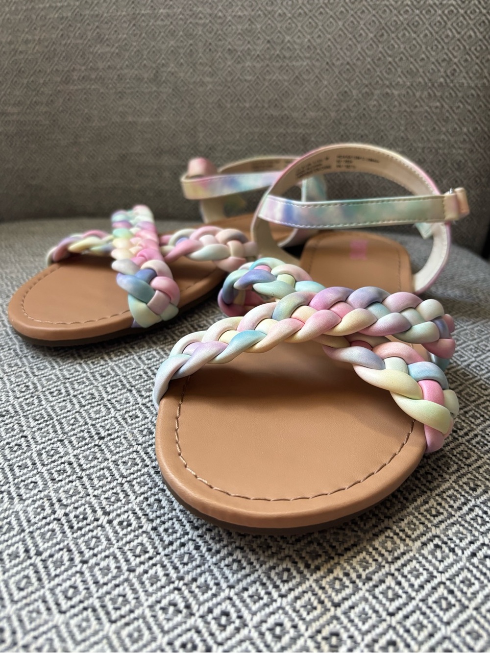 FabKids Braided Open Toe Ankle Strap Flat Sandals – Pastel Marble – Kids 6